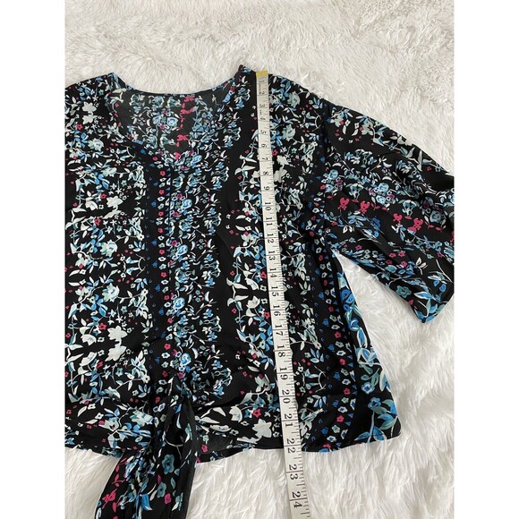 Farktop Women's Floral Blouse V Neck Tie Chiffon Shirt Size M Black Boho - Picture 7 of 11